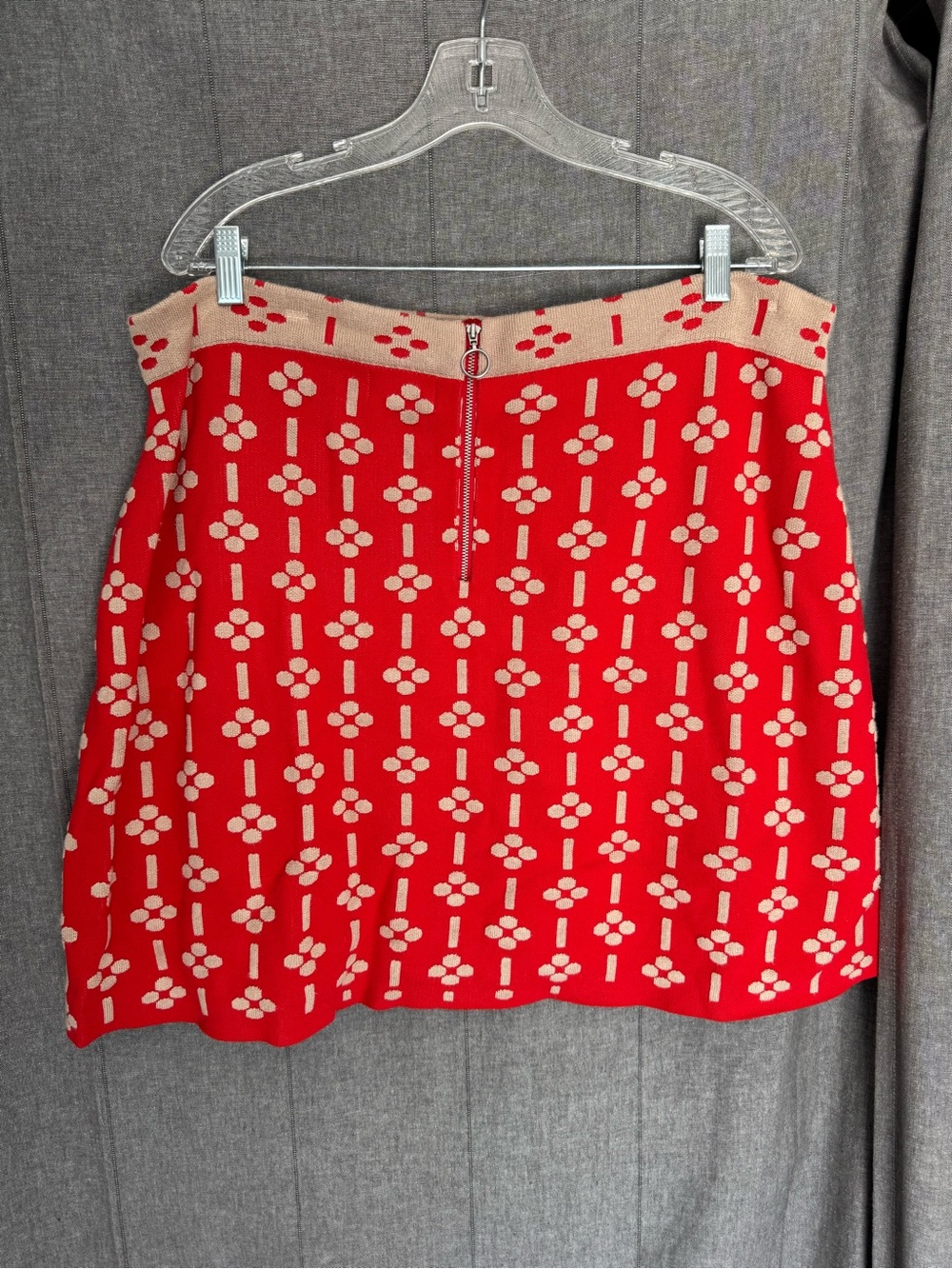 Anthropologie Maeve Quant Mini Skirt Red Cream XL Soft pockets 60’s Vibe Print - Picture 4 of 11